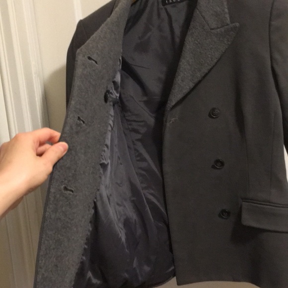 THEORY double breasted gray, wool lapel blazer 2 - Picture 5 of 5